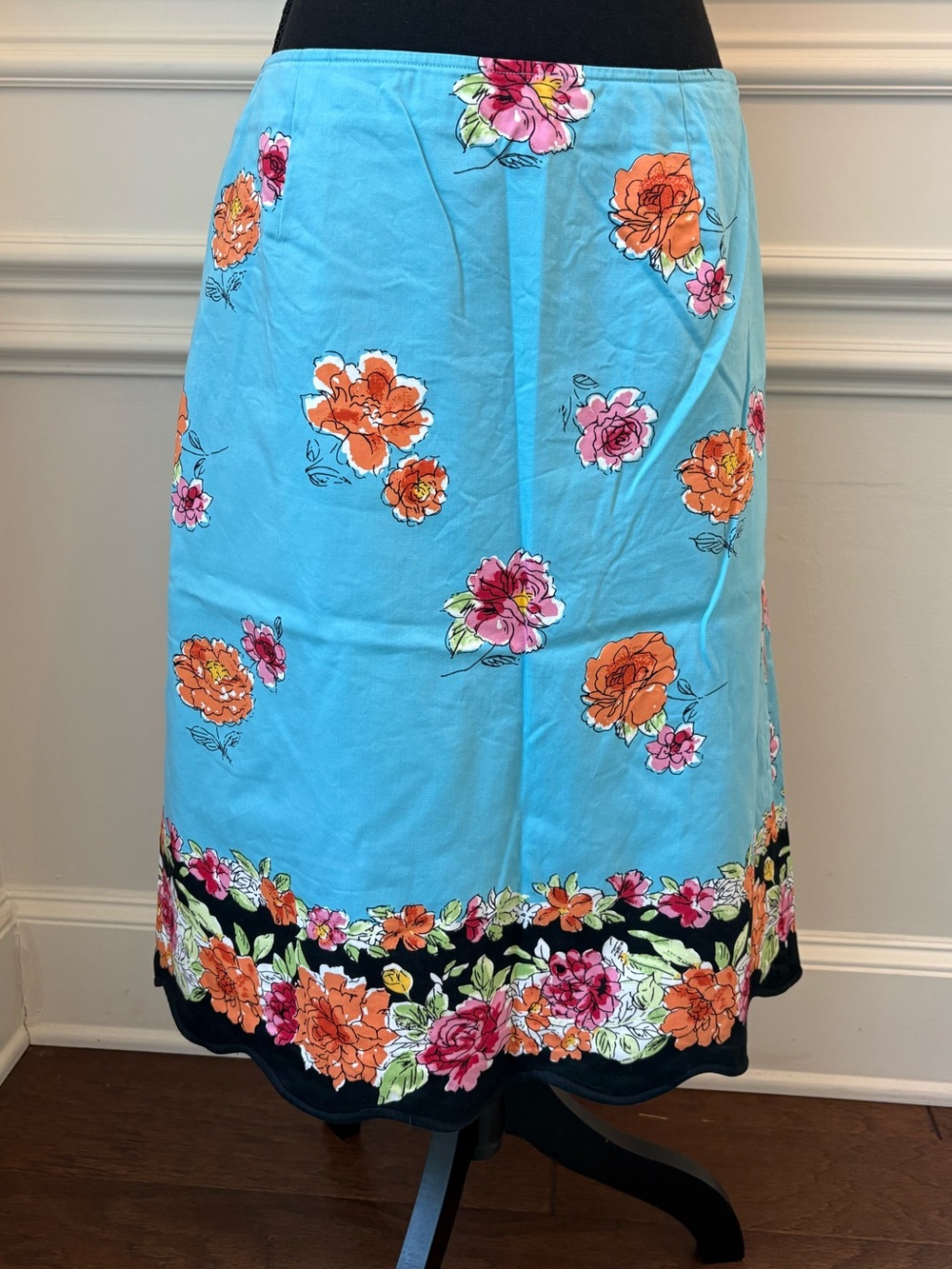 Harold’s Aqua Floral Border Print A-Line Skirt